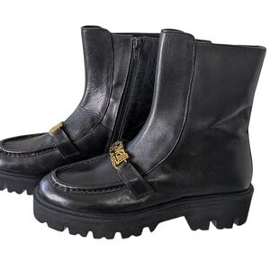 Cavalli Class Black Leather Cortina Platform Lug Boots...Size EU 38(US 7.5-8)